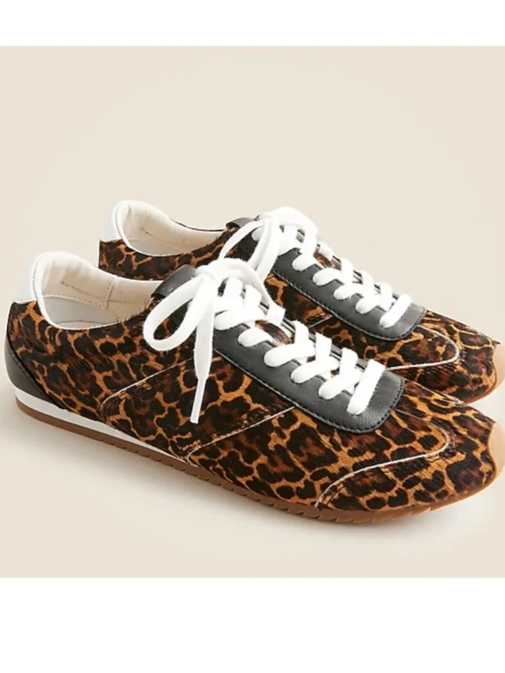 J. Crew Leopard-Print Lace-Up Sneakers in Brown and White